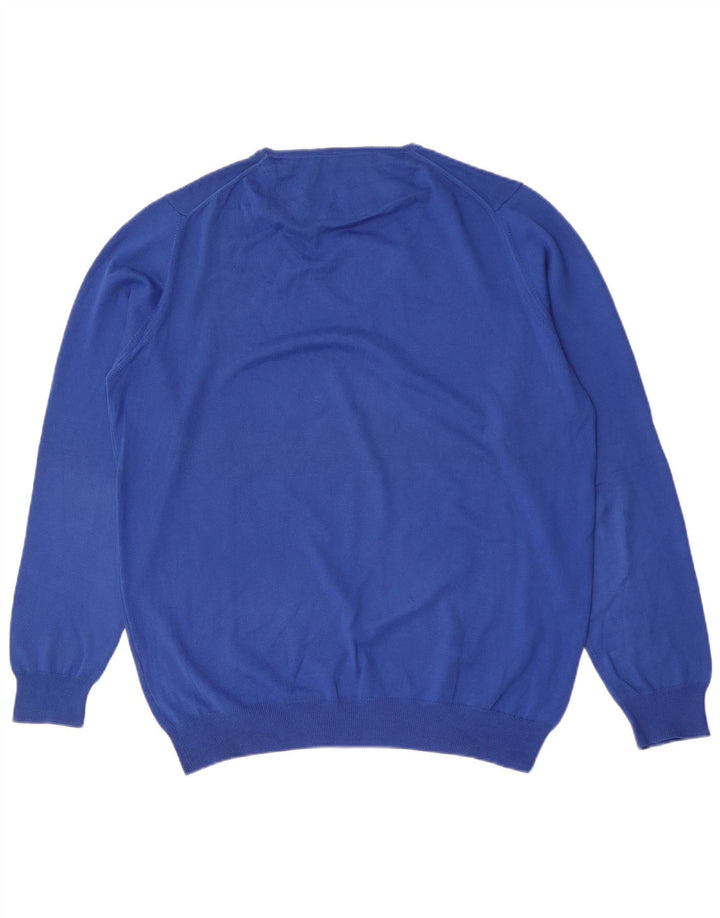 Pulover pentru bărbați Zara, cu decolteu în V, XL, bumbac, albastru