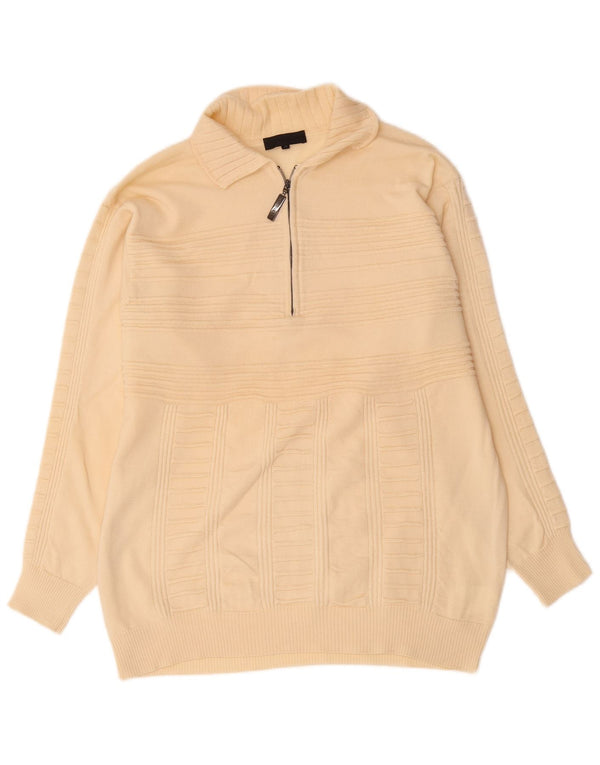 Pulover vintage pentru bărbați cu gât polo IT 50 Medium Beige Pinstripe