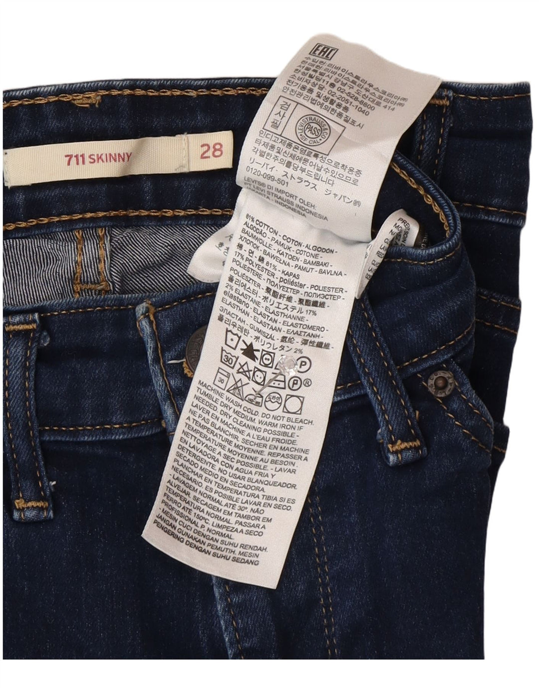 Blugi skinny Levi's 711 pentru femei W28 L28 bumbac bleumarin