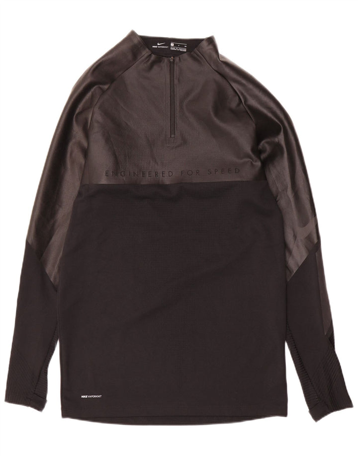 Top de trening NIKE pentru bărbați, cu grafic, cu fermoar, cu gât, color block, negru