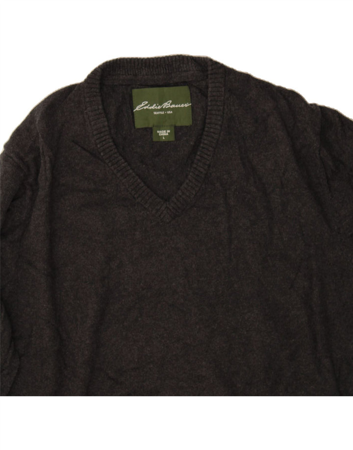 EDDIE BAUER Mens V-Neck Jumper Sweater Large Grey Cotton Vintage Eddie Bauer and Second-Hand Eddie Bauer from Messina Hembry 