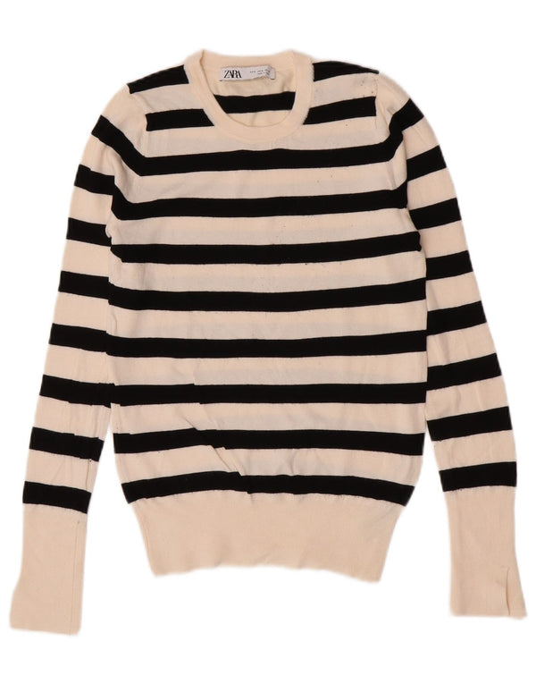 Pulover pentru damă Zara, cu gât turnut, UK 10, mic, cu dungi albe, viscoză