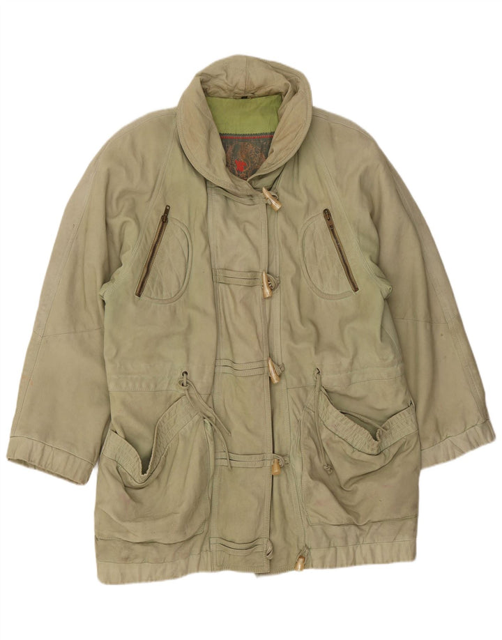 Palton supradimensionat din piele vintage pentru femei EU 44 XL din piele verde