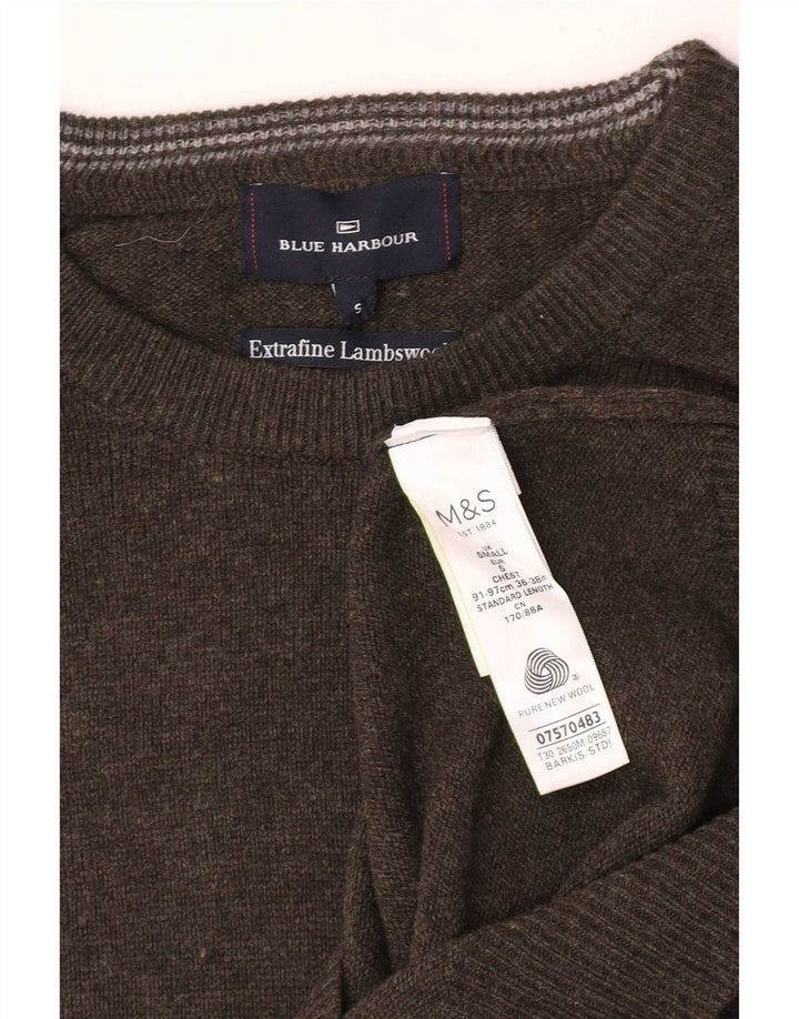 Pulover pentru bărbați Marks & Spencer, cu gât roșu, din lână de miel, mică, verde