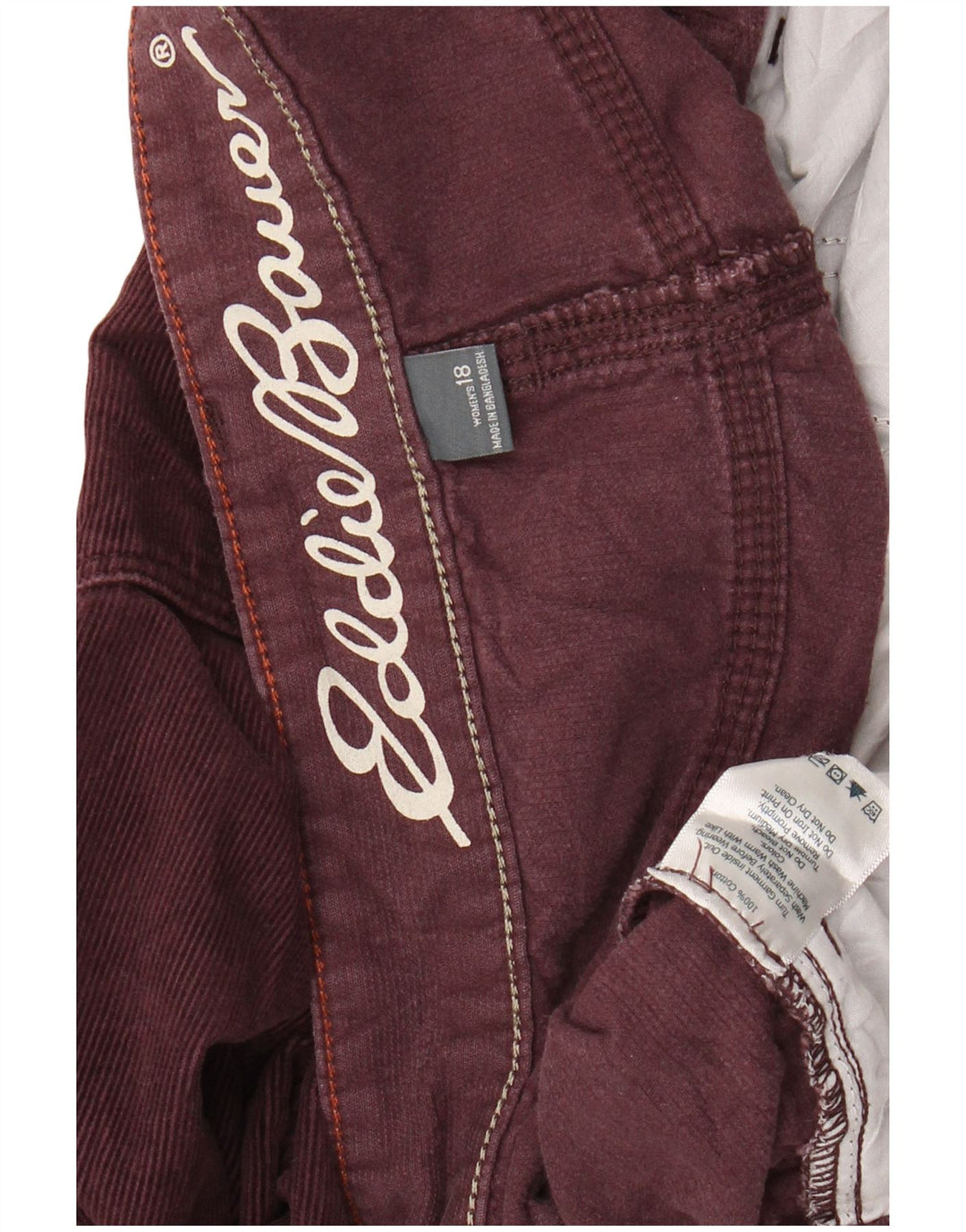 EDDIE BAUER Pantaloni pentru femei Boyfriend din velur SUA 18 2XL W38 L31 Burgundy