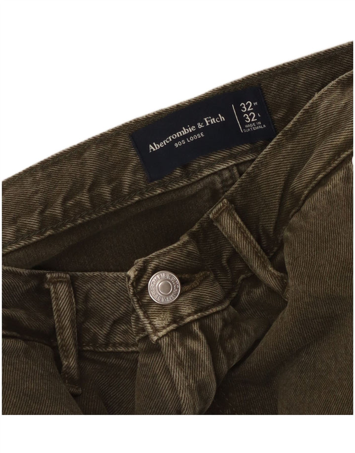 ABERCROMBIE & FITCH Pantaloni cargo largi pentru bărbați W32 L32 Kaki anii 90