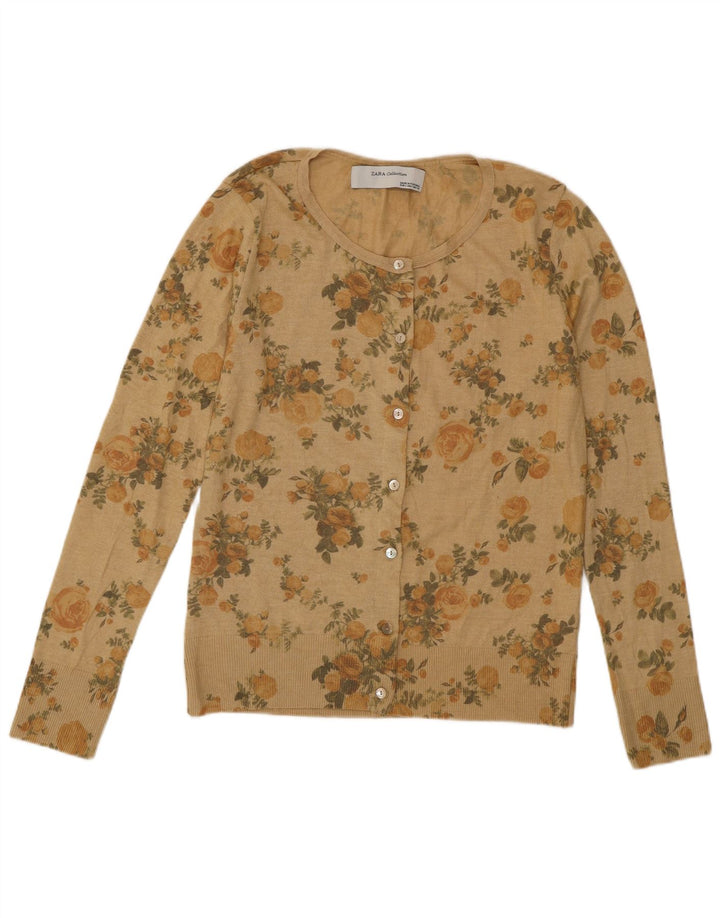 Pulover cardigan pentru femei Zara UK 14 mare, bej, floral, poliester