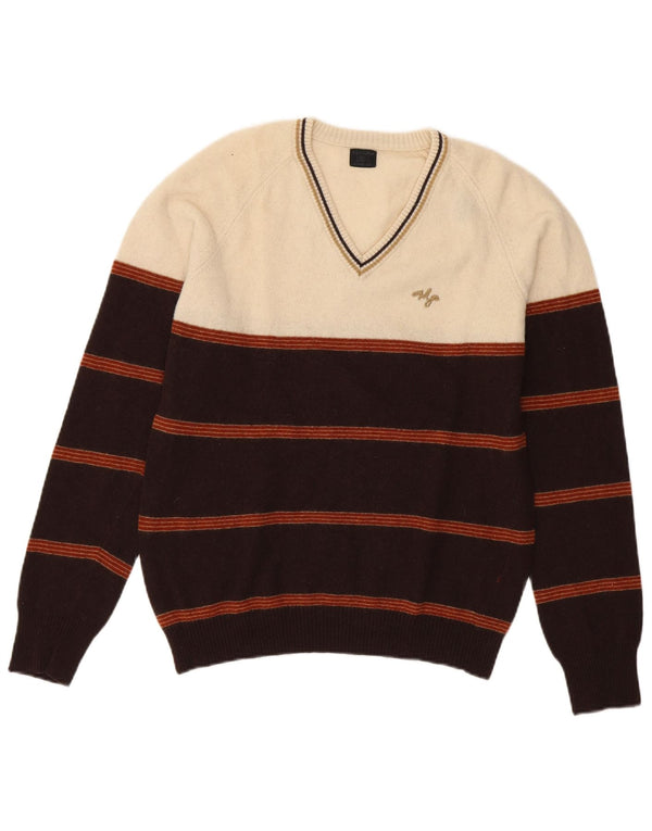 Meltin' Pot Pulover cu decolteu în V pentru damă UK 14 Lână mare cu dungi alb catifelat