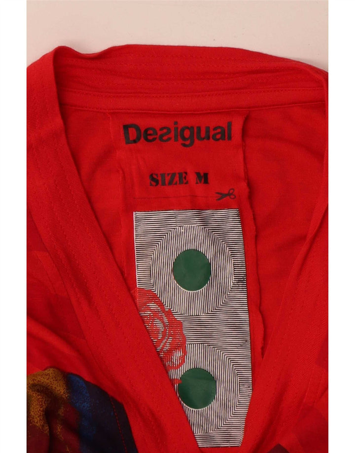 Top grafic pentru femei Desigual cu mânecă lungă UK 12 Medium Red Viscose