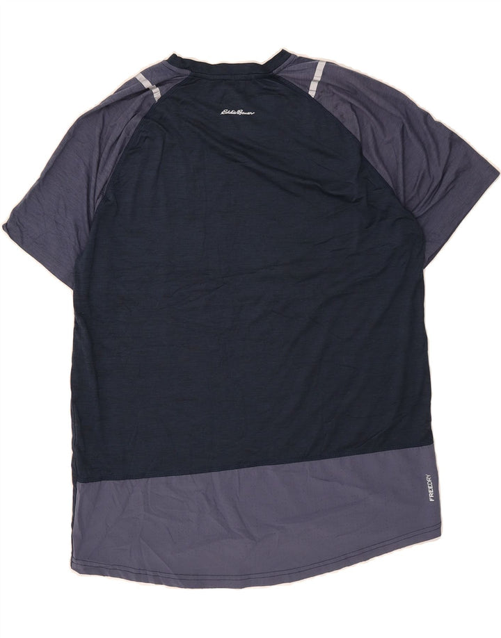 EDDIE BAUER Mens T-Shirt Top Large Navy Blue Colourblock Polyester Vintage Eddie Bauer and Second-Hand Eddie Bauer from Messina Hembry 