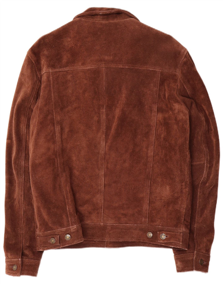 Gilet Vintage pentru bărbați din piele intoarsa UK 38 Maro Mediu