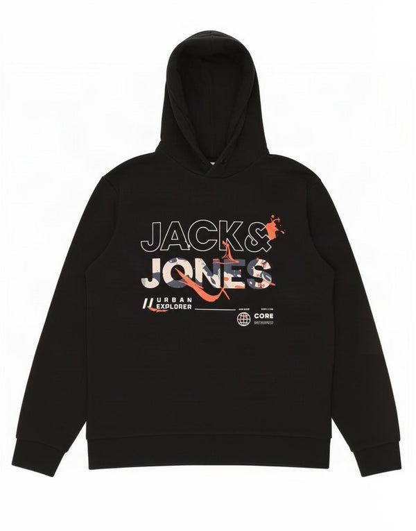 Jack & Jones pentru bărbați. Pulover cu glugă cu grafică XL, bumbac negru