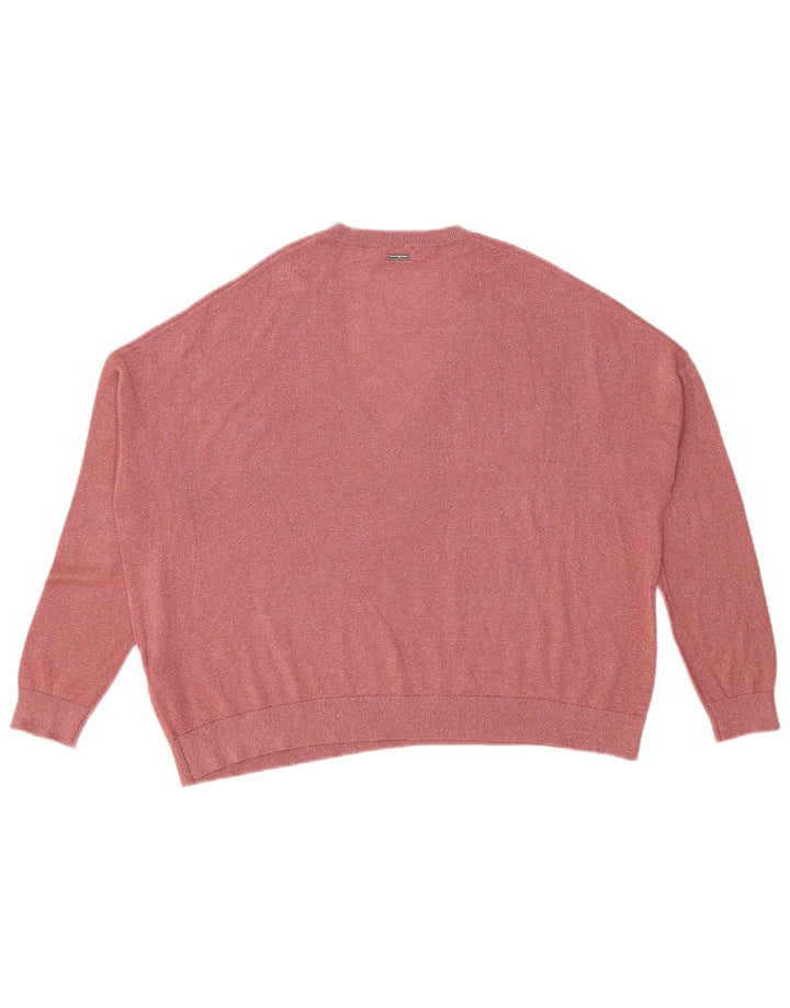 Pulover supradimensionat cu decolteu în V Liu Jo pentru femei UK 16, mare, roz, viscoză