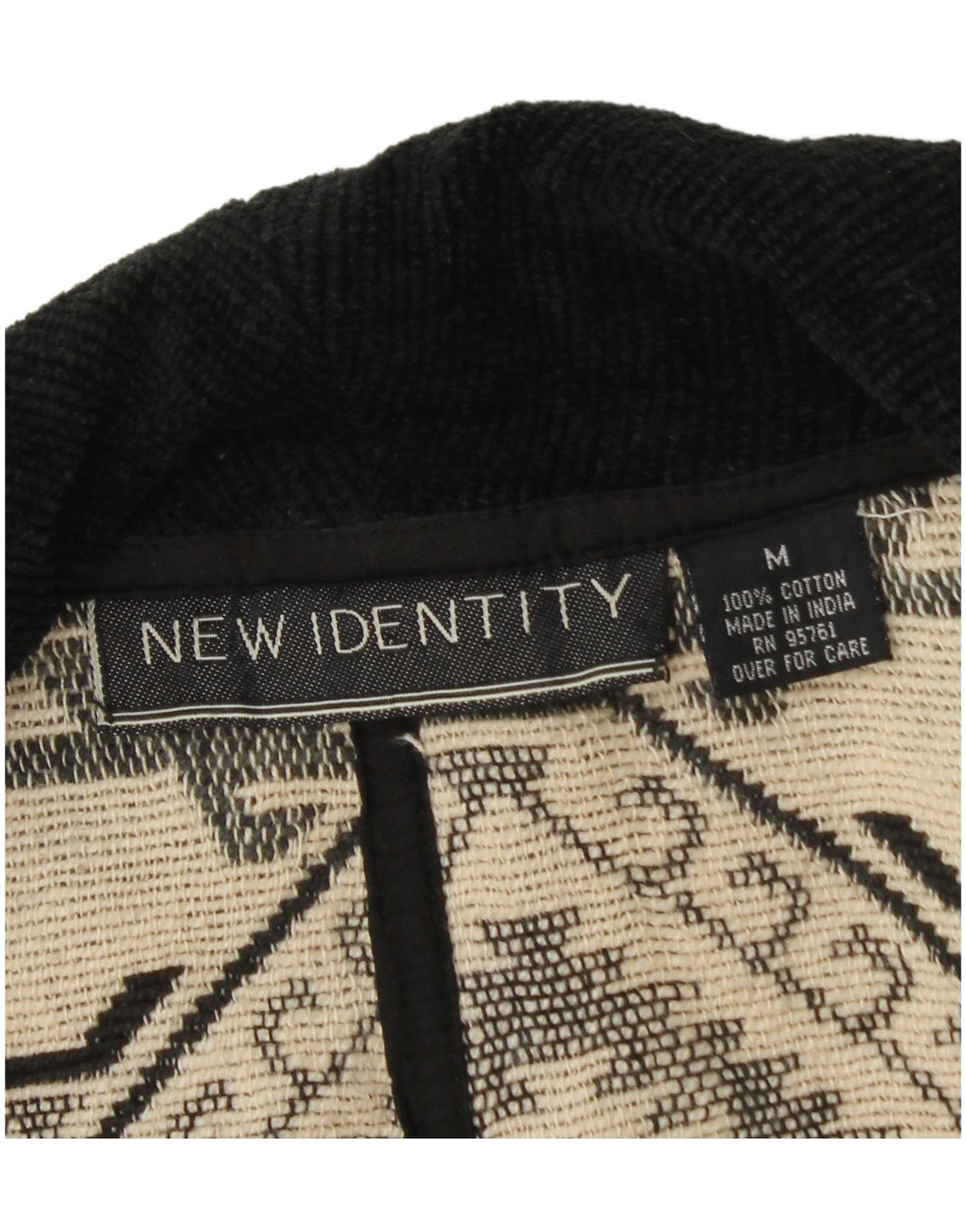 Jachetă Bomber Vintage Crop Open pentru femei UK 14 Medium Negru Geometric Bumbac