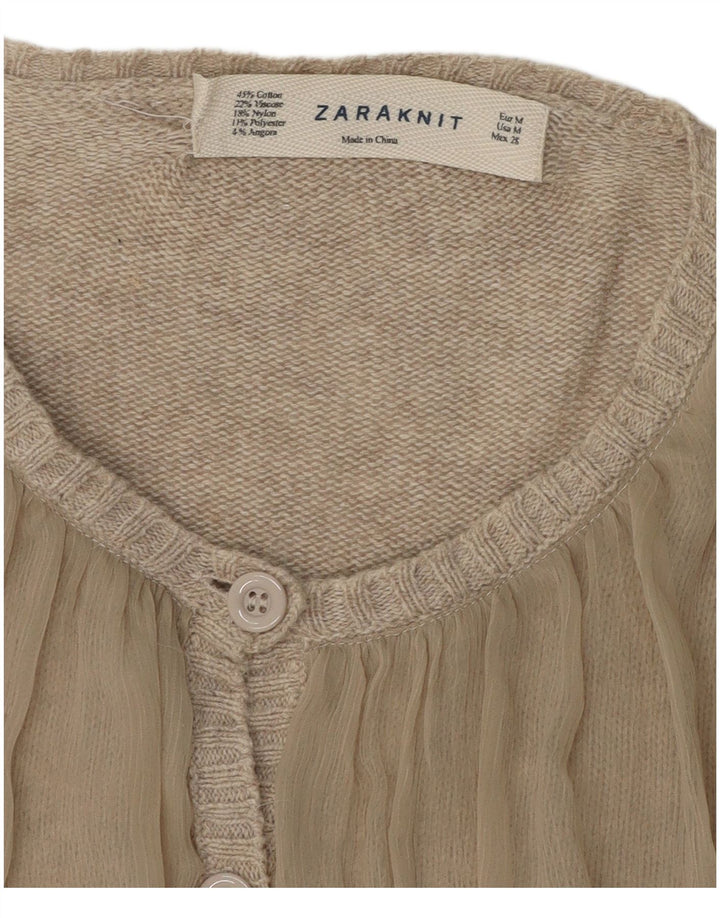 ZARA Womens Cardigan Sweater UK 12 Medium Beige Cotton