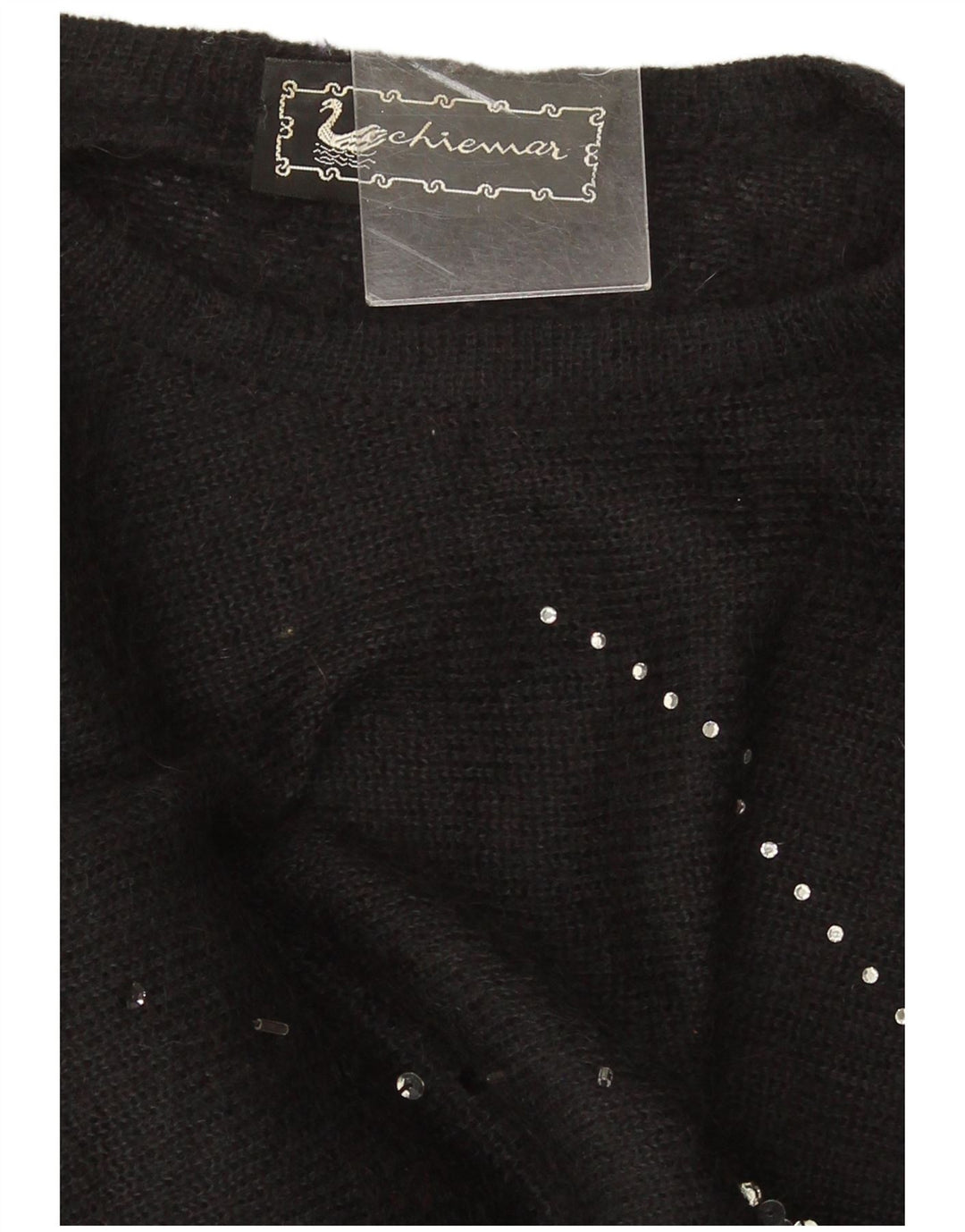 Pulover de damă vintage oversize crop cu decolteu rotund IT 46 mare negru