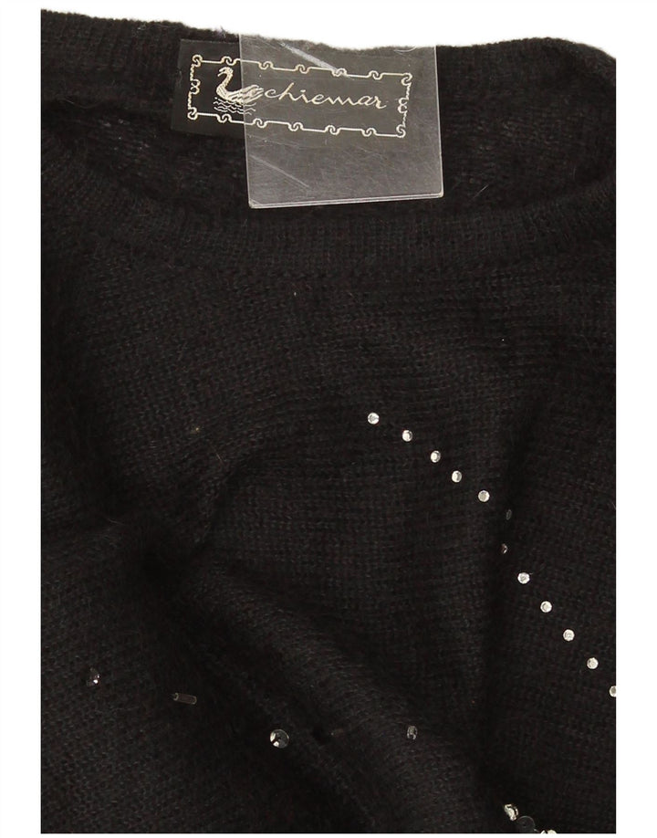 Pulover de damă vintage oversize crop cu decolteu rotund IT 46 mare negru