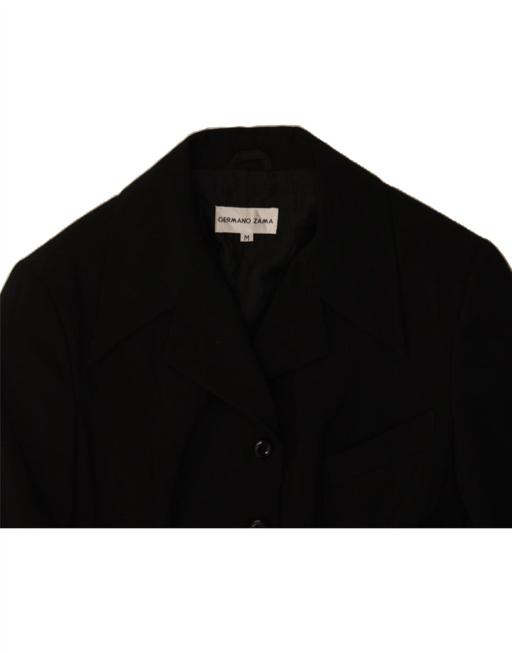 GERMANO ZAMA Womens Blazer Jacket UK 12 Medium Black Viscose Vintage Germano Zama and Second-Hand Germano Zama from Messina Hembry 