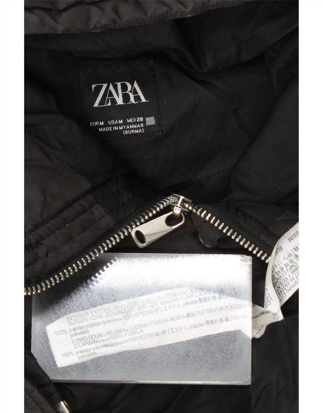 Gilet căptușit cu glugă pentru femei Zara UK 14 Poliester mediu negru