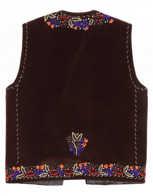 Vestă OPEN din catifea vintage pentru femei UK 14 mare, maro, floral