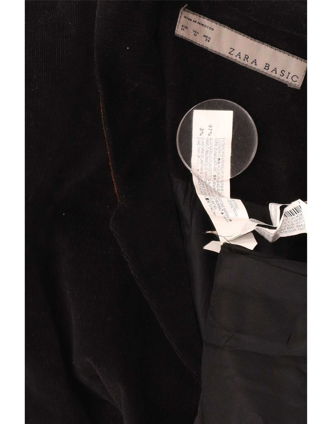 Jachetă pentru femei Zara, cu 1 nasture, din velur, UK 12, bumbac mediu negru