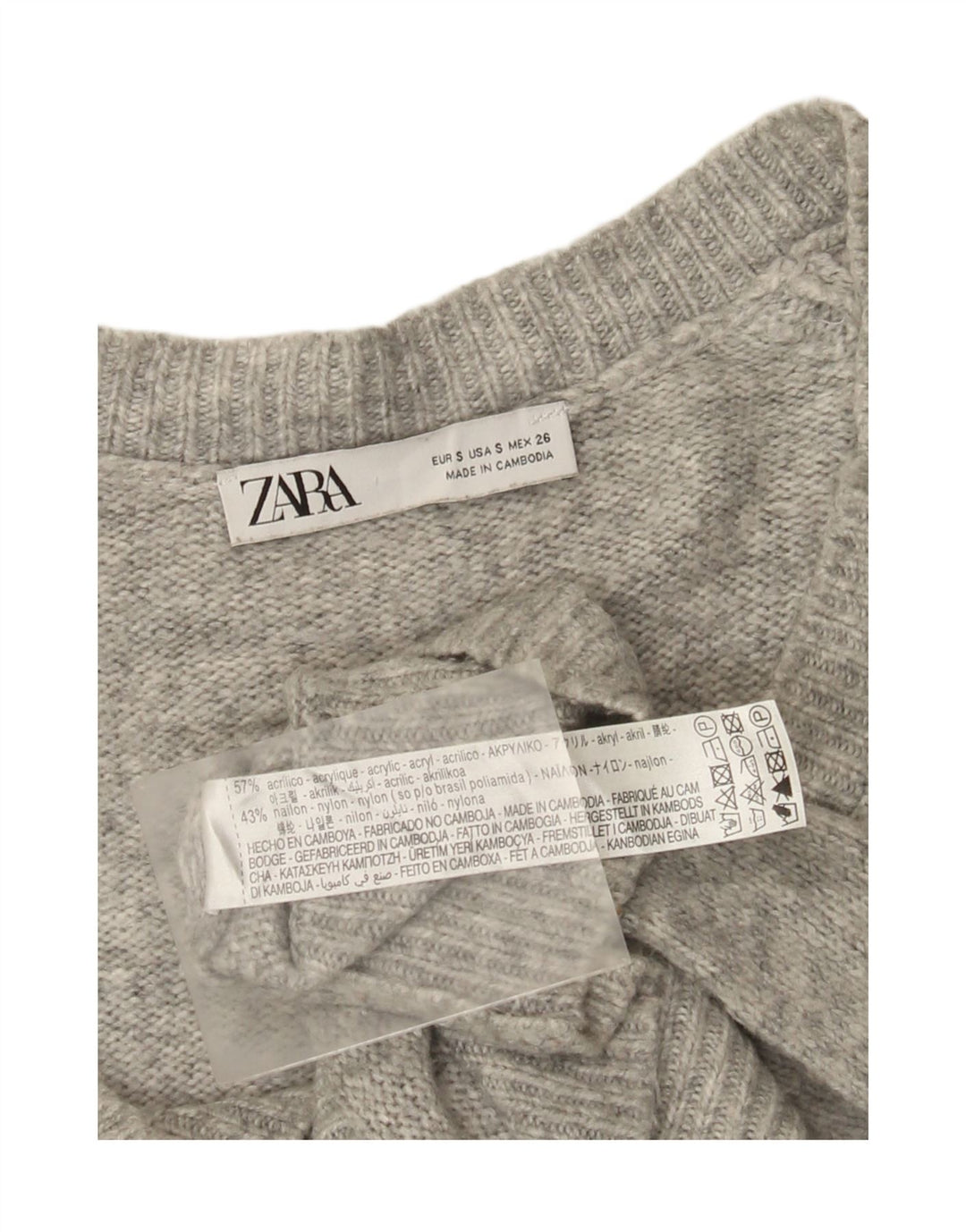 Pulover cu decolteu în V supradimensionat pentru femei Zara UK 10 mic, gri pete