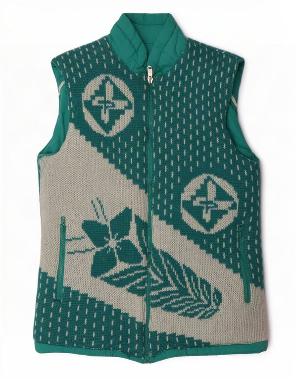Gilet vintage pentru bărbați, căptușit, reversibil, UK 38 Medium Turcoaz Floral