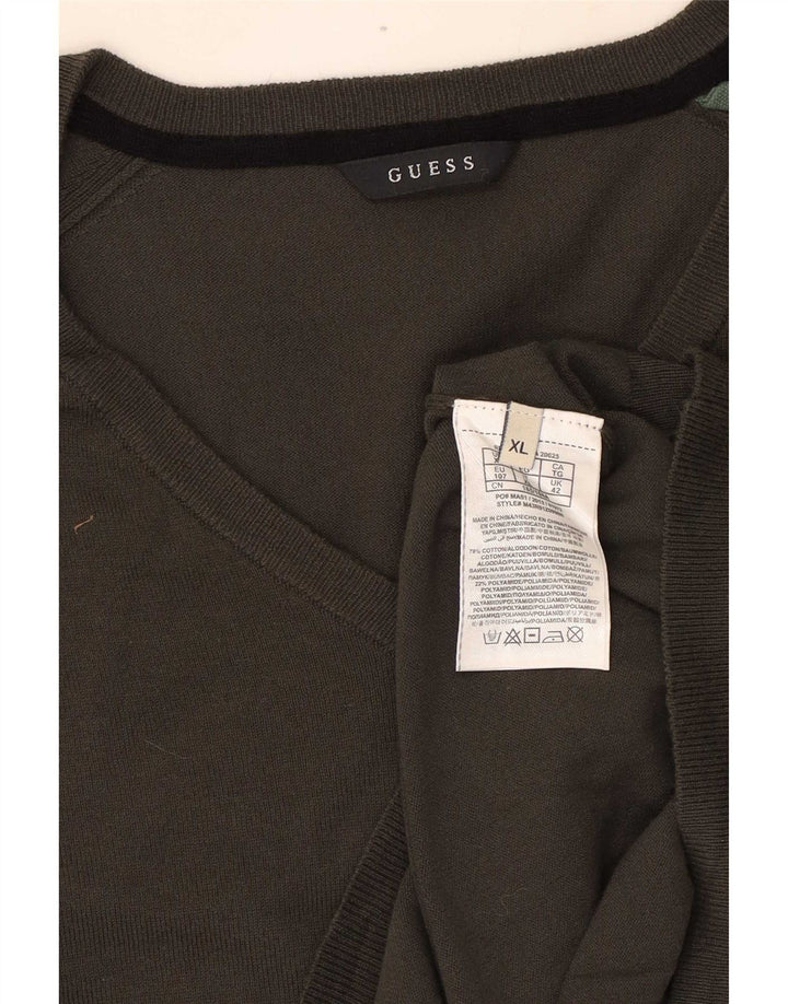 Pulover cu decolteu în V Guess pentru bărbați, bumbac kaki XL