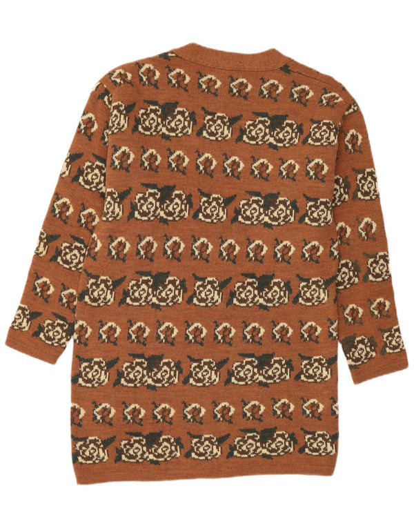 Naj Oleari Pulover cardigan cu paragate pentru femei UK 16 Lână mare maro florală