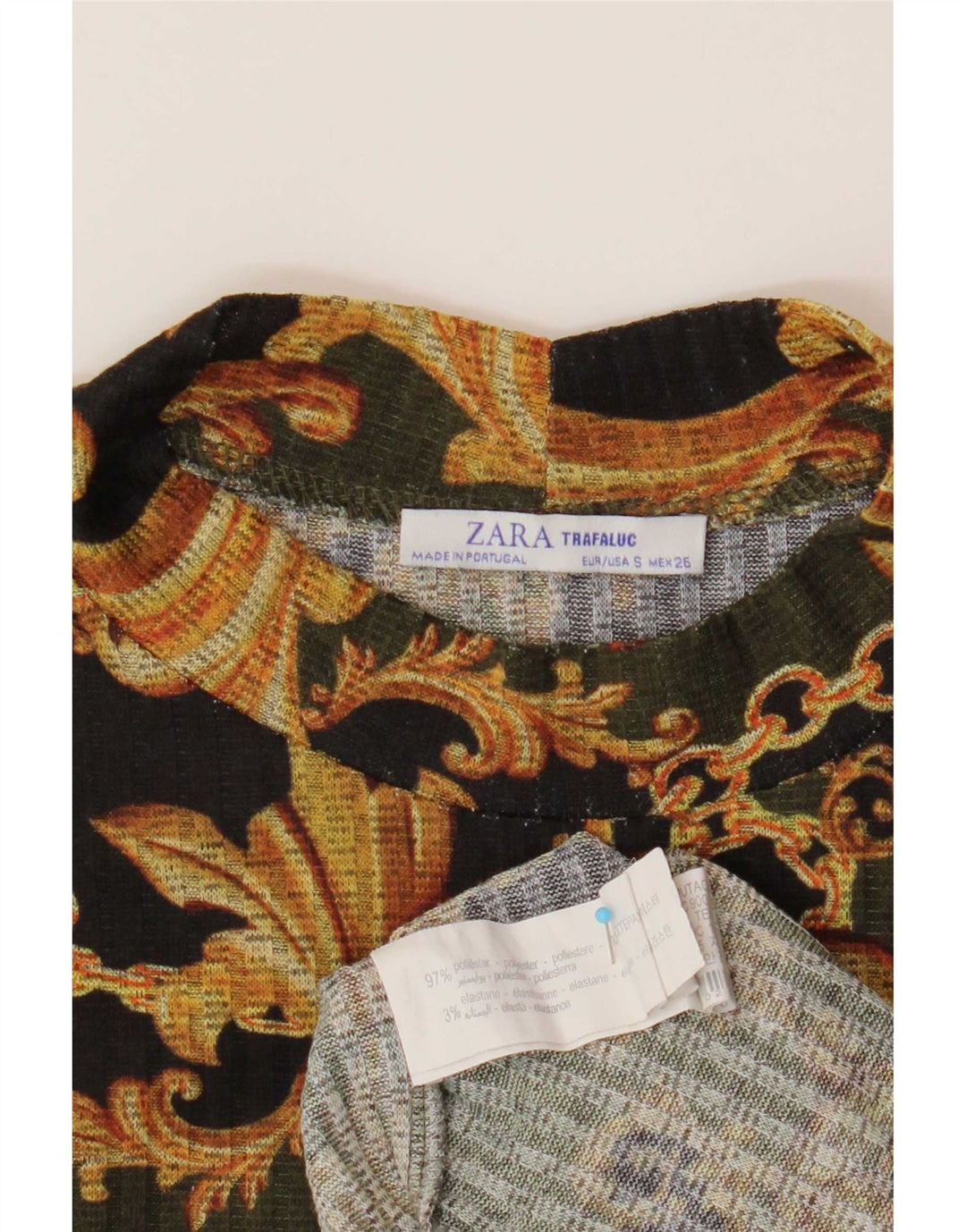 Crop Top pentru femei Zara cu mânecă lungă UK 10 Mic Negru Paisley Poliester