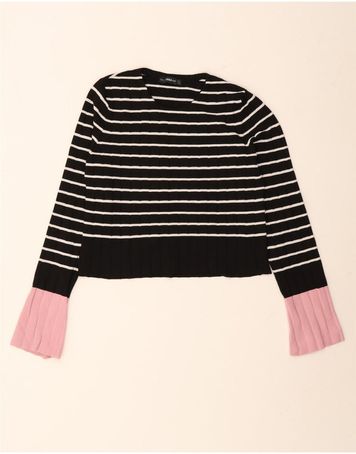 Crop Top pentru femei Zara cu mânecă lungă UK 10 Poliamidă cu dungi negre mici