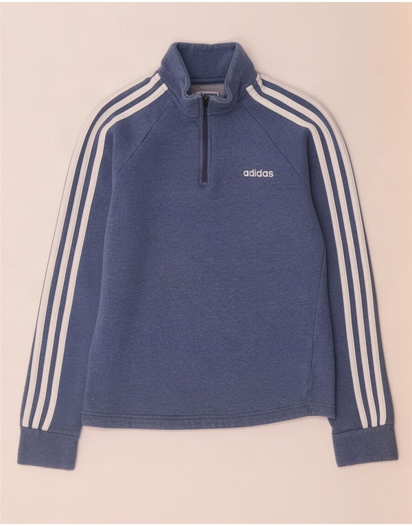 Pulover de hanorac Adidas, cu fermoar și gât, pentru femei, UK 4/6 XS, albastru, bumbac
