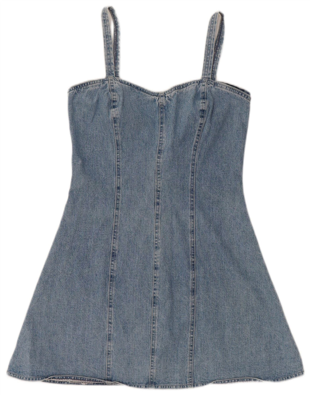 Mini rochie din denim vintage pentru femei, fără mâneci, UK 12, bumbac albastru mediu