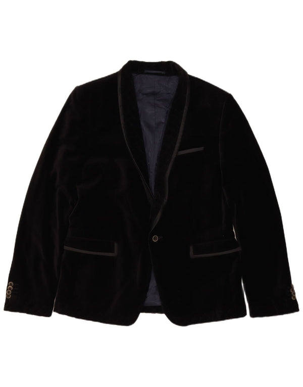 Jachetă pentru bărbați Zara, din catifea, cu 1 nasture, EU 50, bumbac mediu negru