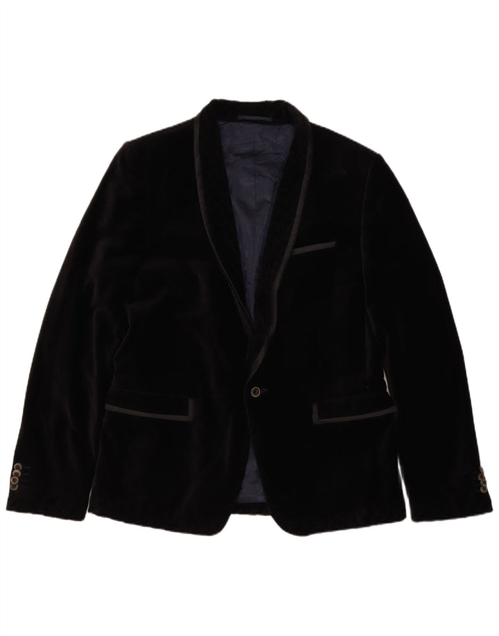 Jachetă pentru bărbați Zara, din catifea, cu 1 nasture, EU 50, bumbac mediu negru