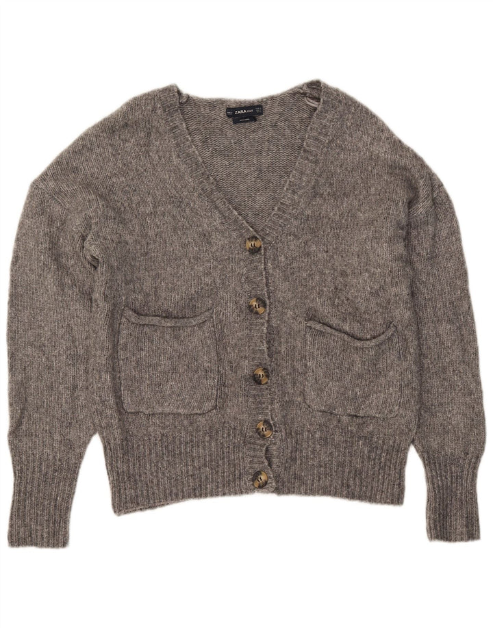 Pulover cardigan pentru femei Zara UK 14 Medium Gri Pete Acrilic