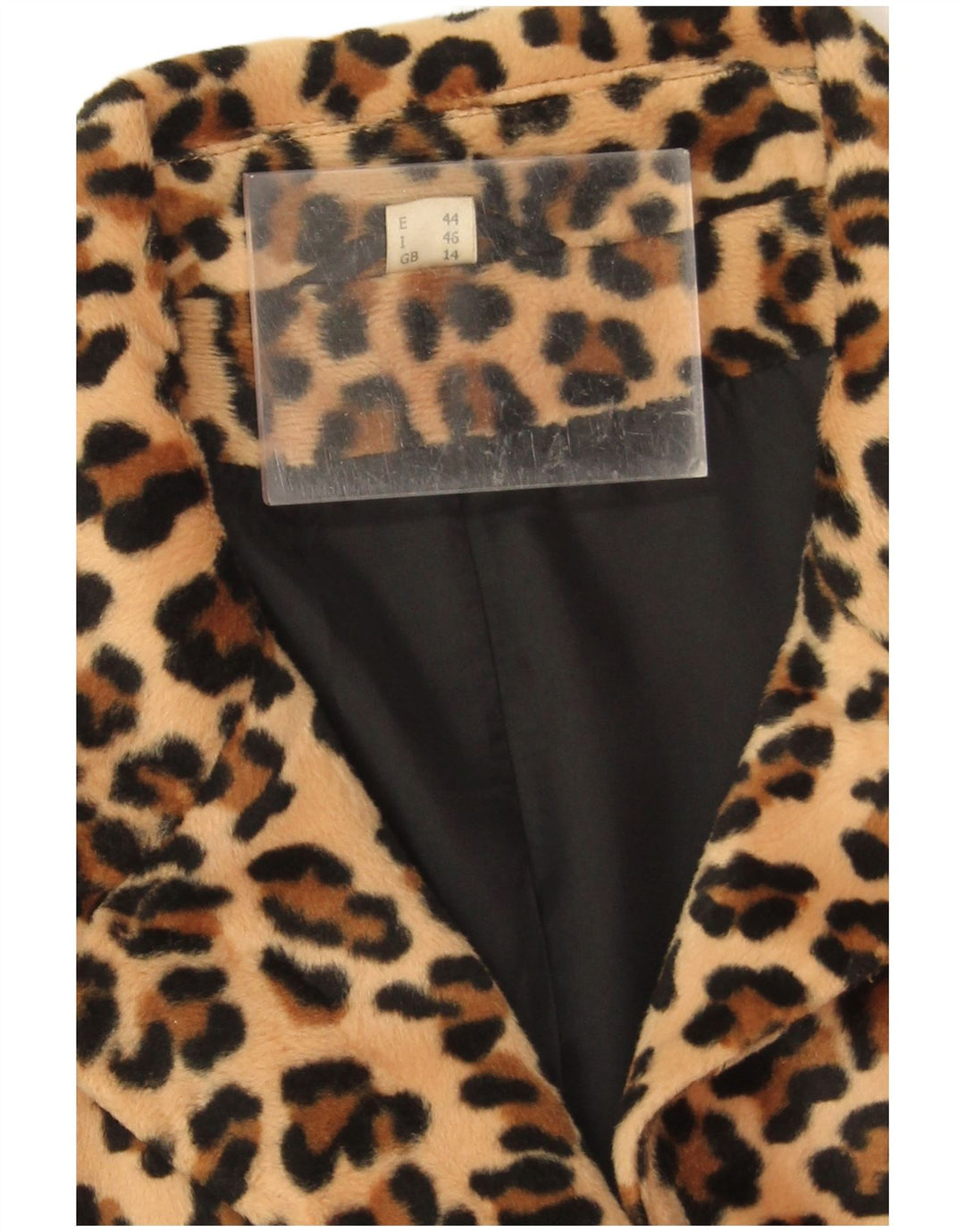 Blazer vintage pentru femei cu 3 nasturi, UK 14, mare, bej, imprimeu animal