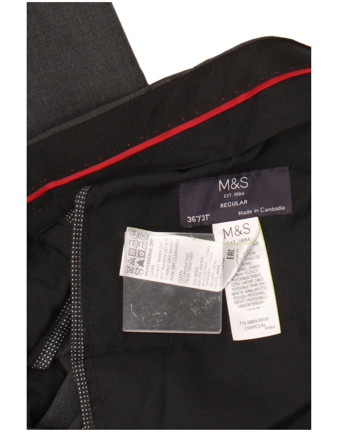 Pantaloni de costum pentru bărbați Marks & Spencer, cu tăiere obișnuită, L36 L31, lână gri