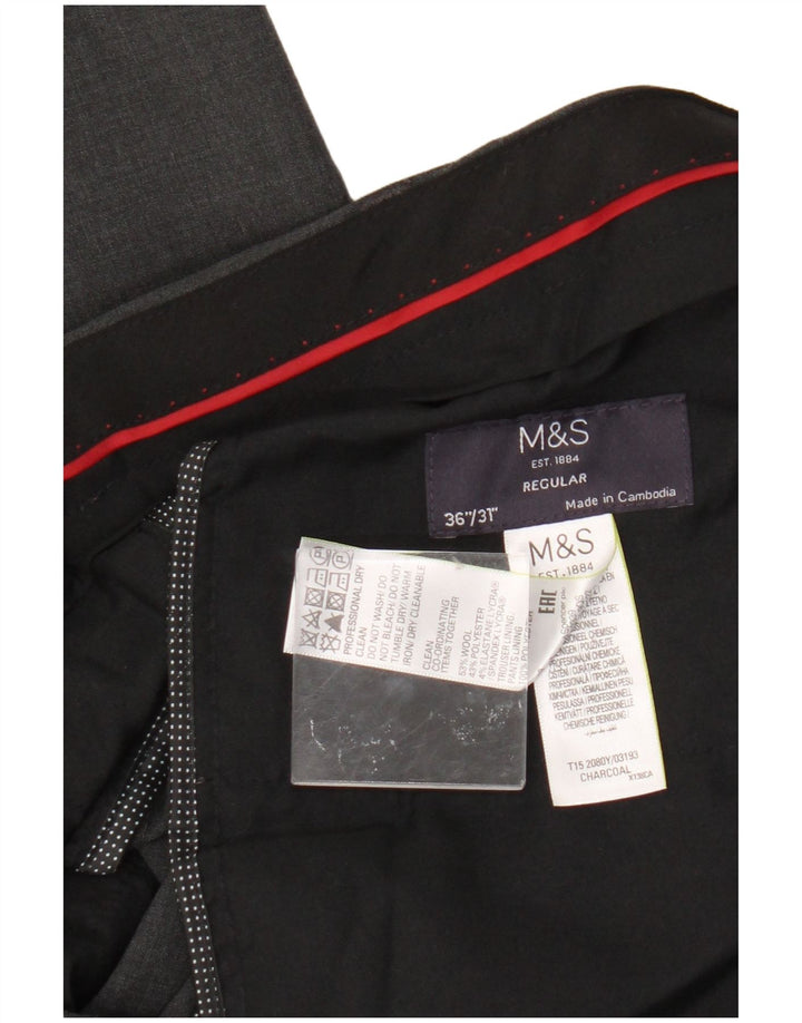 Pantaloni de costum pentru bărbați Marks & Spencer, cu tăiere obișnuită, L36 L31, lână gri