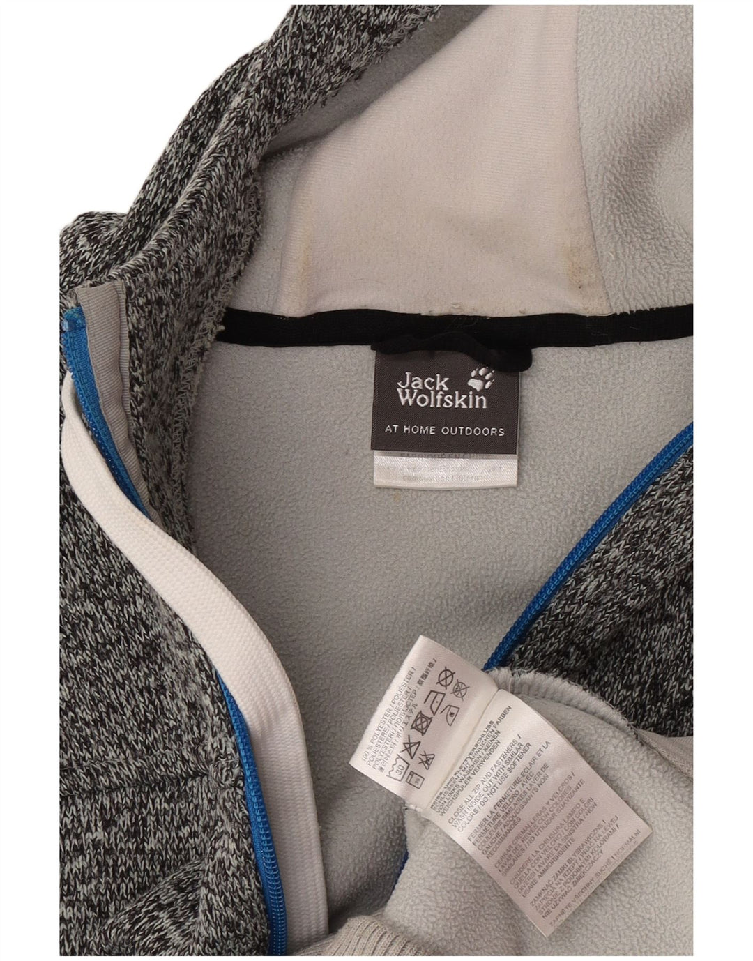 Jack Wolfskin Pulover cu capotă cu fermoar grafic pentru bărbați, mare, gri poliester cu pături