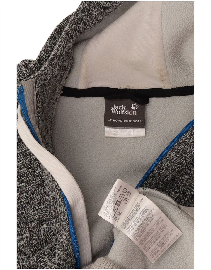 Jack Wolfskin Pulover cu capotă cu fermoar grafic pentru bărbați, mare, gri poliester cu pături
