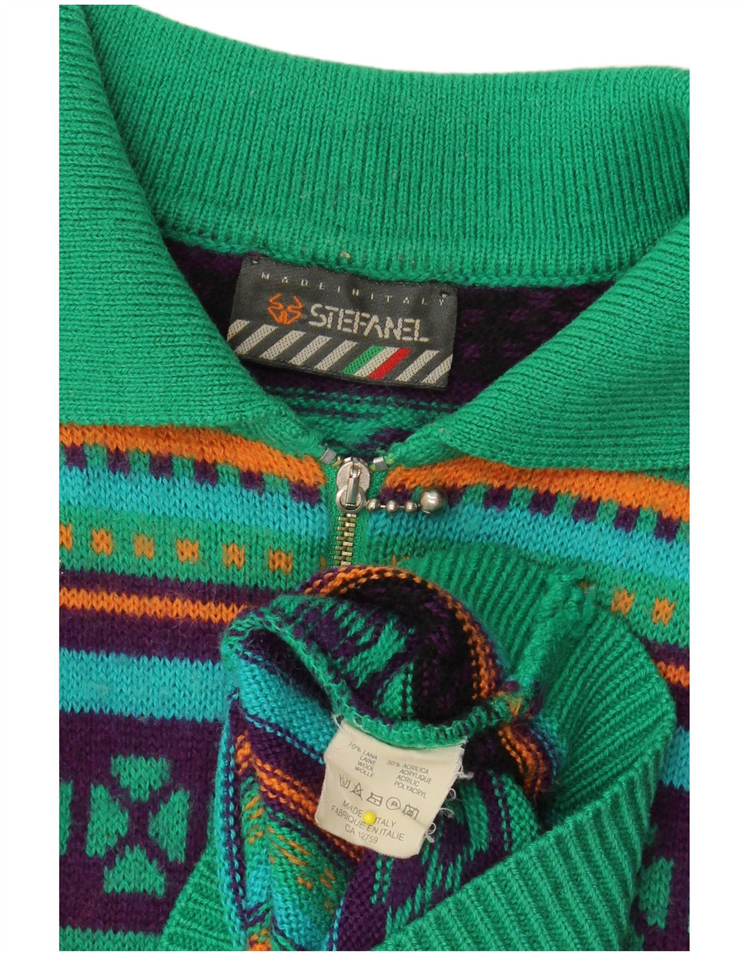 Rochie polo pentru femei STEFANEL tricot cu maneca lunga UK 14 verde mediu geometric