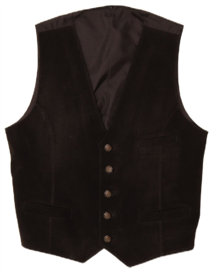 Vestă vintage pentru bărbați din piele intoarsa UK 40 Medium Black Leather