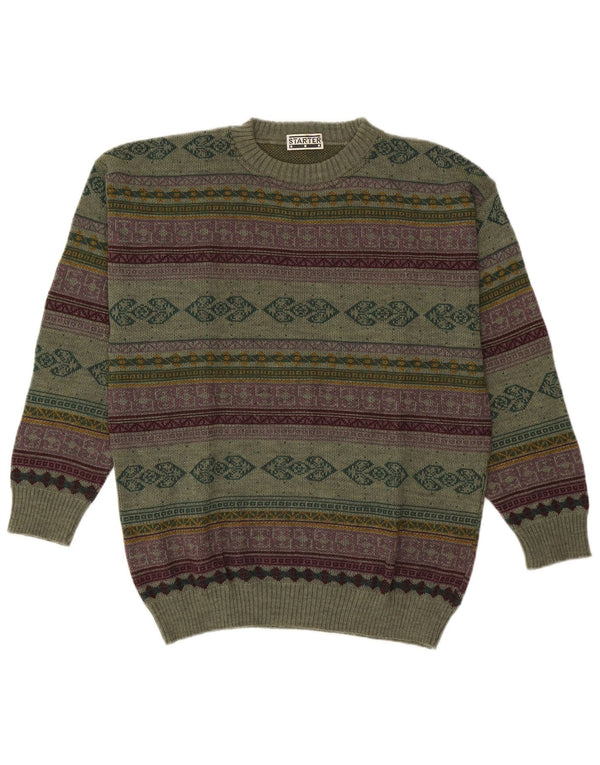 Pulover pentru bărbați Starter cu gât crew pulover XL Lână geometrică verde
