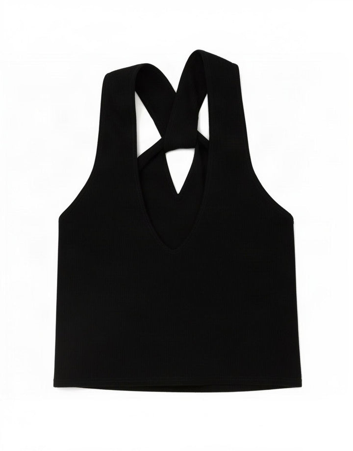 Top Crop Halter pentru femei Zara UK 14 Large Black