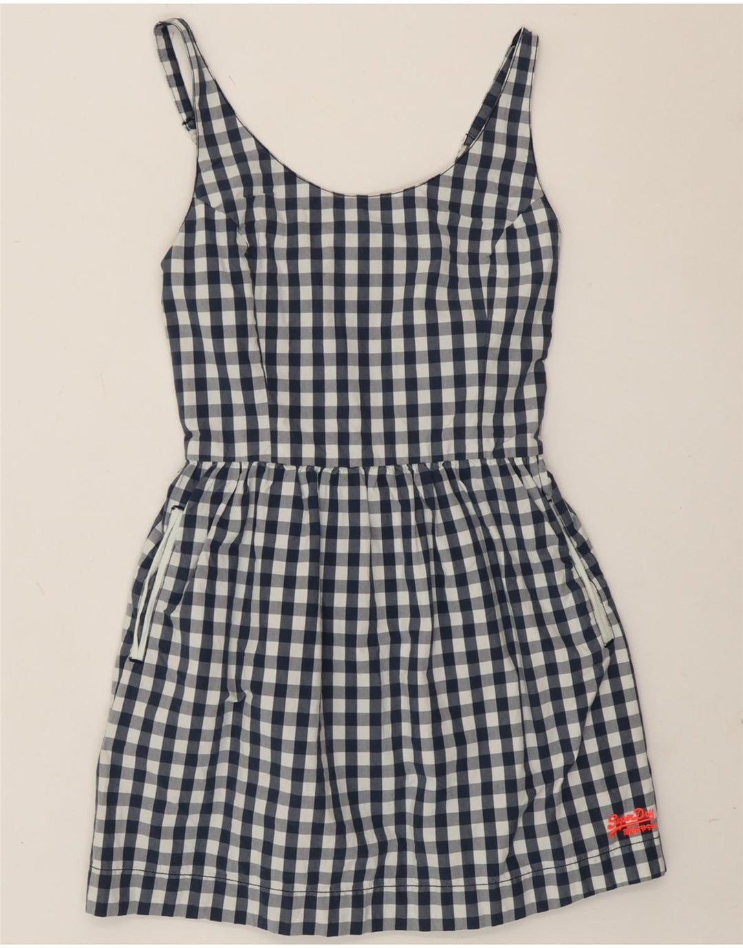 Rochie de soare pentru femei Superdry UK 10 mic, bleumarin, bumbac vichy