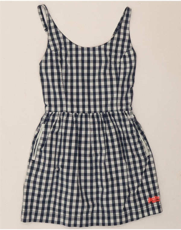 Superdry Womens Sundress UK 10 Small Navy Blue Gingham Cotton