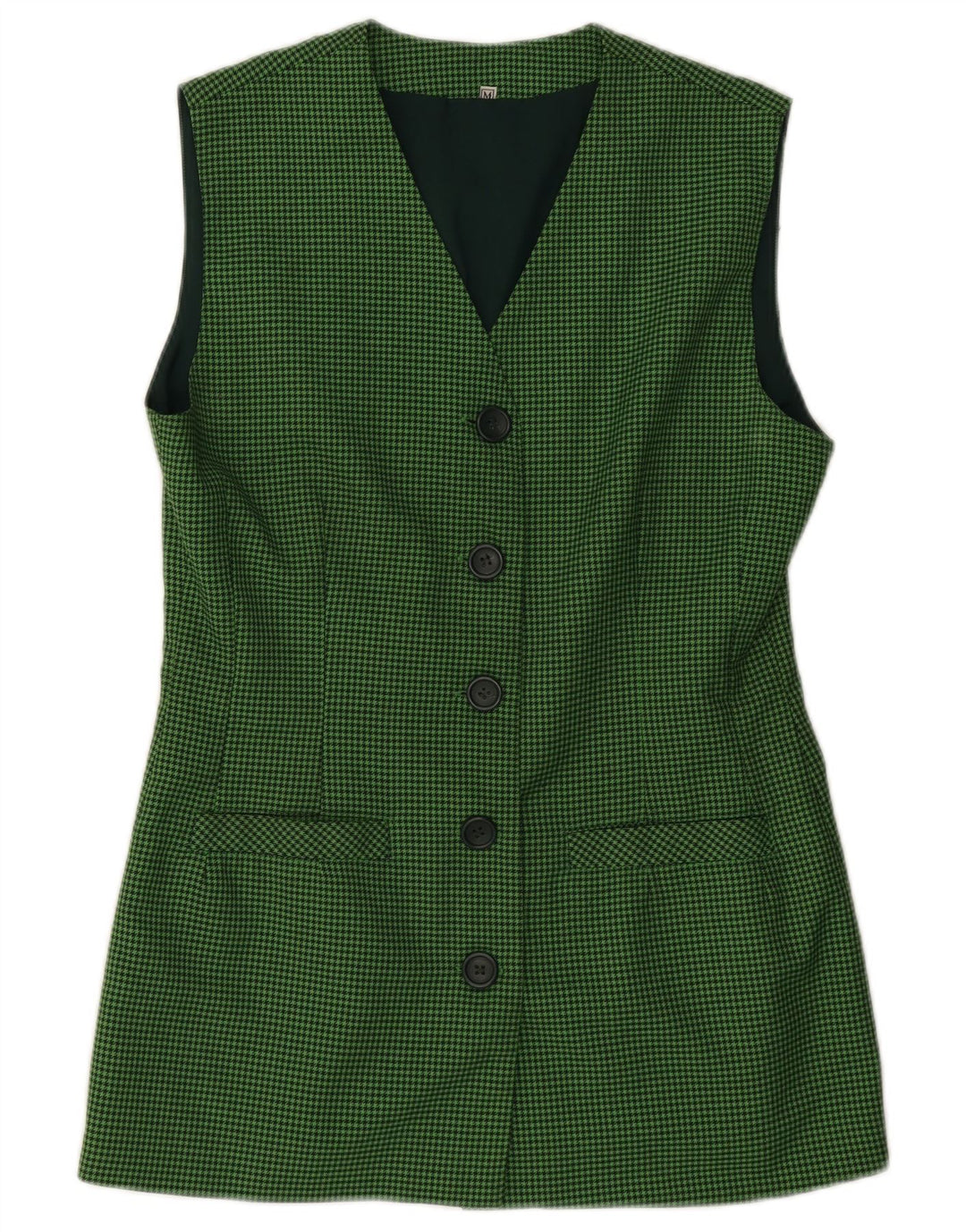 Blazer Vintage pentru femei fără mâneci UK 12 Medium Green Houndstooth