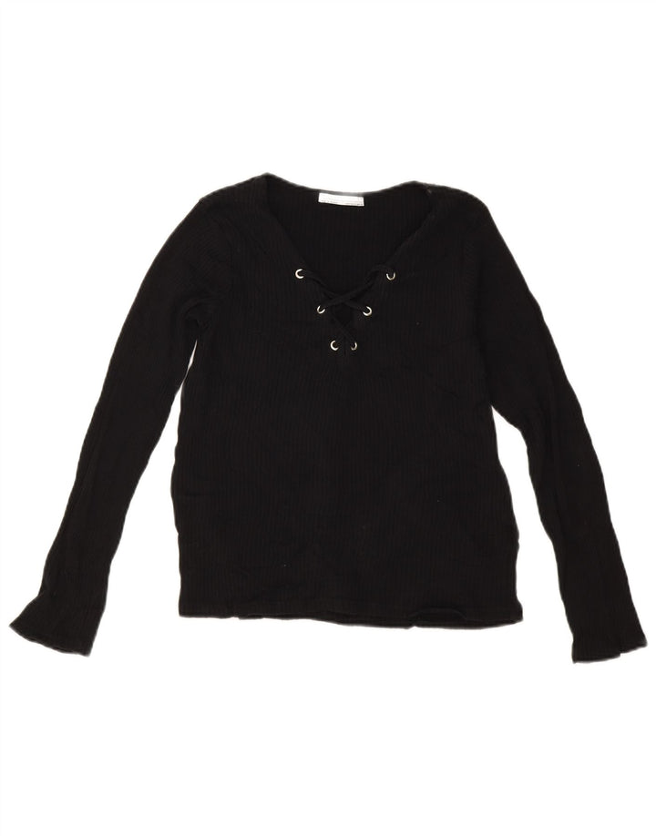 Crop Top pentru femei Zara cu mânecă lungă UK 12 Medium Negru
