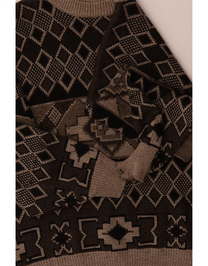 Pulover VINTAGE pentru bărbați cu gât turnat, XL, maro, Fair Isle